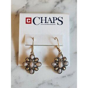 Chaps Gold-Tone Leverback Earrings With White & Gold Accents Floral Design